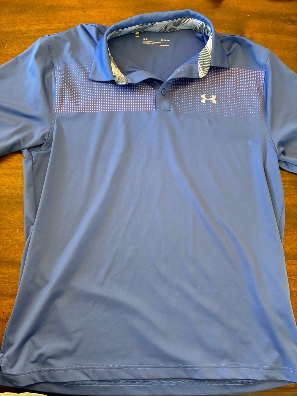 Under Armour Polo Men’s Large Blue Purple Dots Golf Short Sleeve Shirt